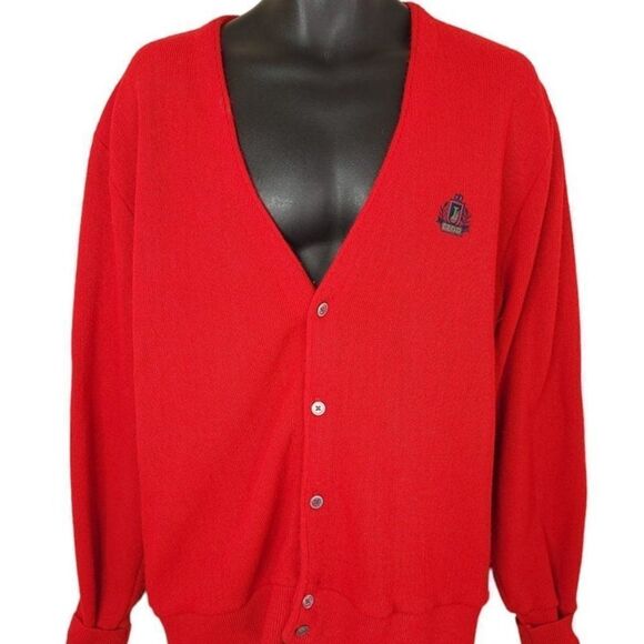 Izod Cardigan Sweater Vintage 80s 90s Grandpa Sweater Made In USA Mens Size Larg - Picture 1 of 6